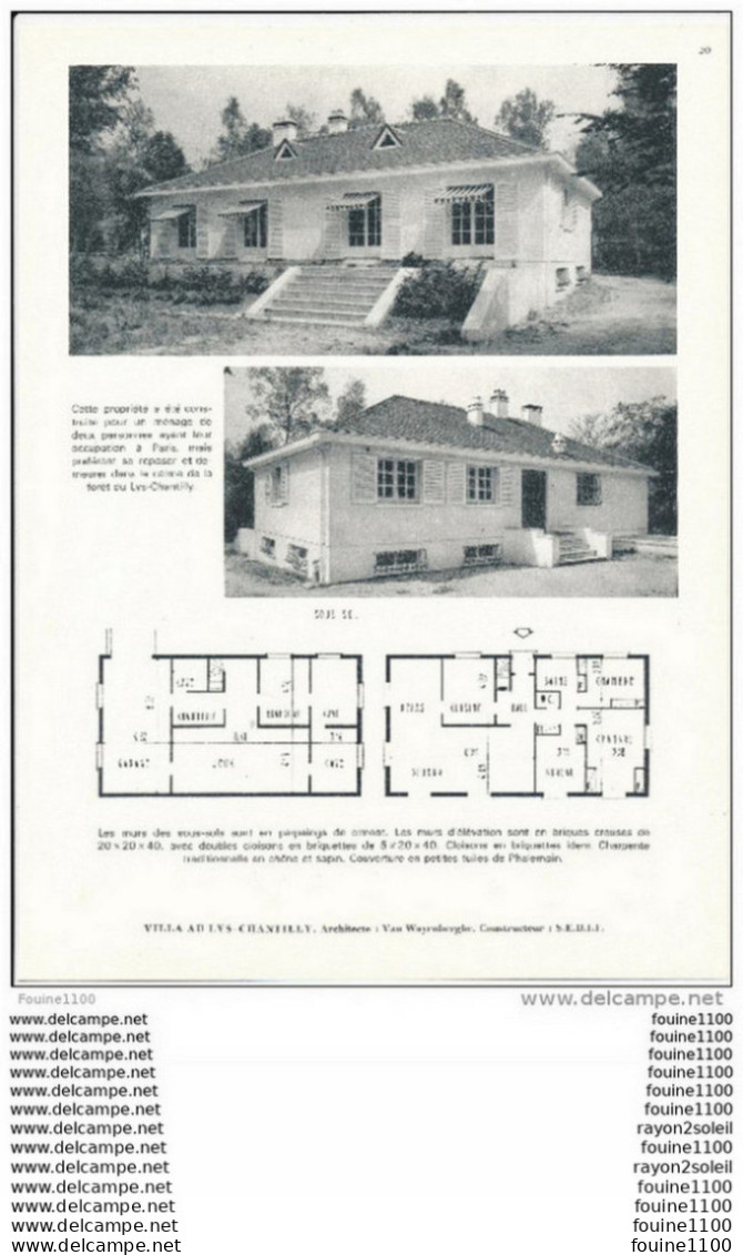 Architecture Ancien Plan D'une Villa Au LYS CHANTILLY  ( Architecte Van Wayenberghe Constructeur S.e.b.i.f.    ) - Architettura