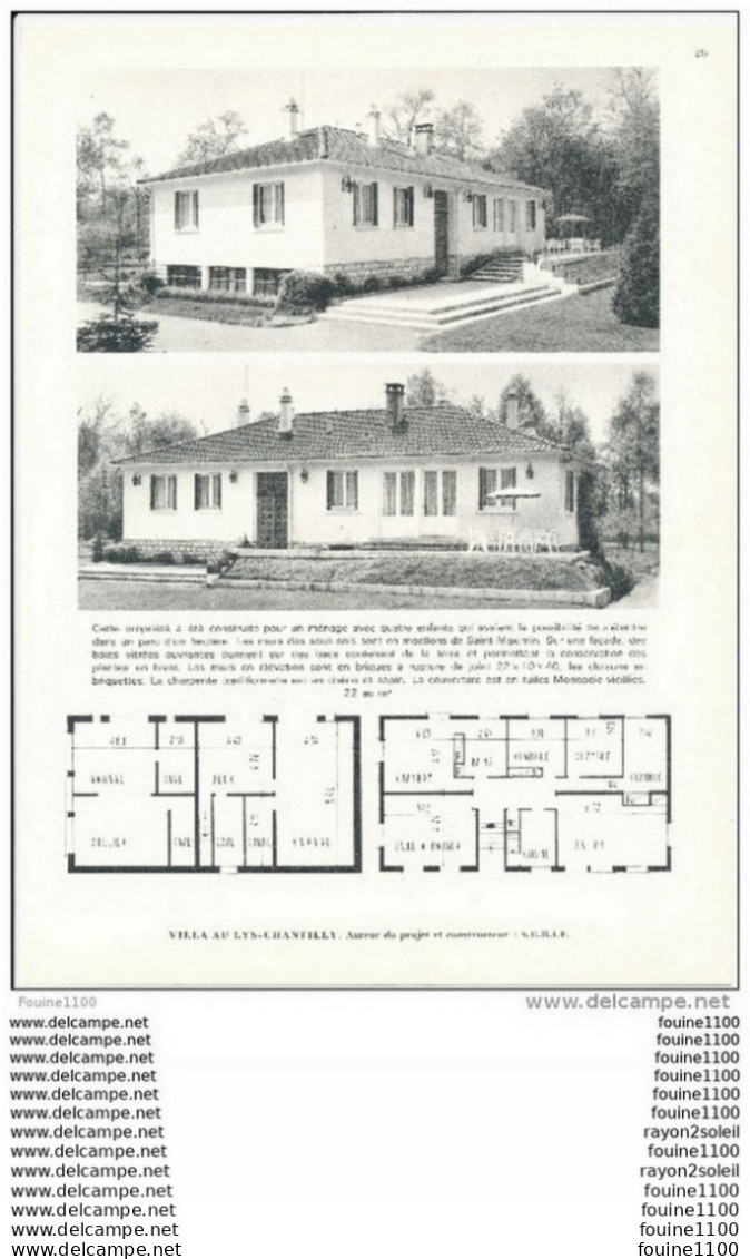 Architecture Ancien Plan D'une Villa Au LYS CHANTILLY  (auteur Du Projet Et Constructeur S.e.b.i.f.    ) - Architecture