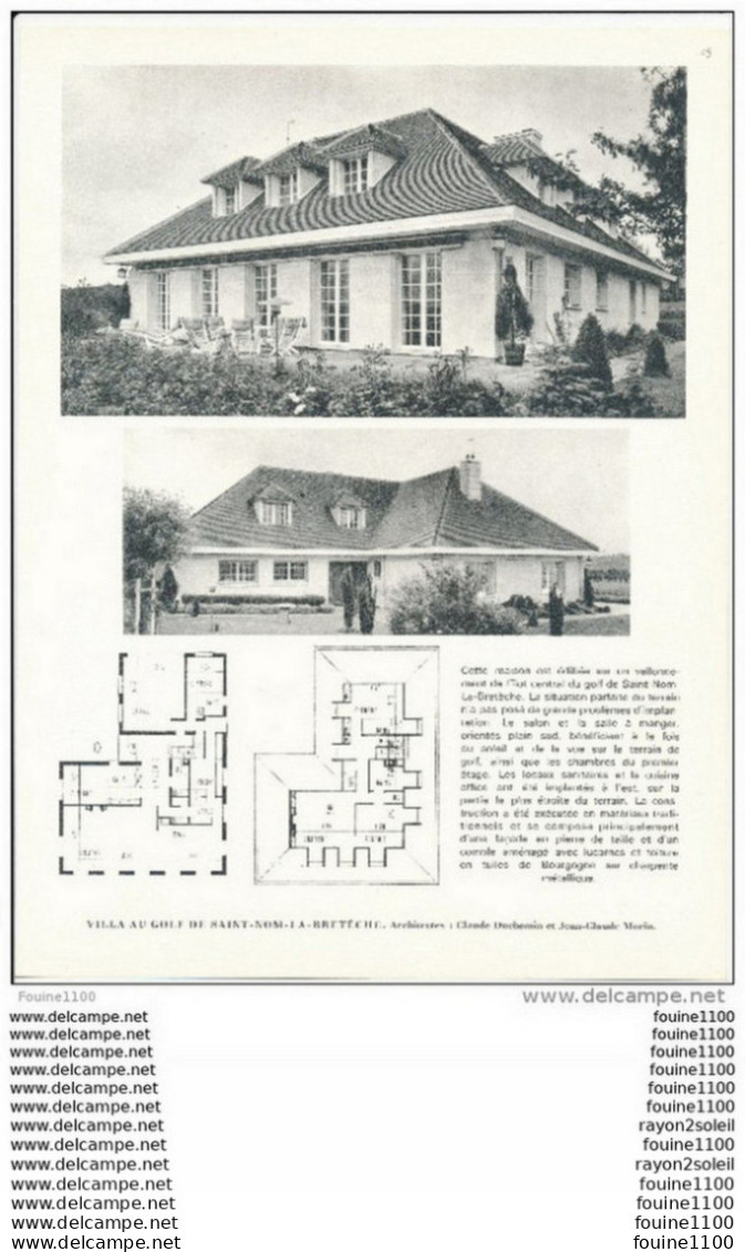 Architecture Ancien Plan D'une Villa Au GOLF DE SAINT NOM LA BRETECHE   ( Architecte S Duchemin Et Morin   ) - Architektur