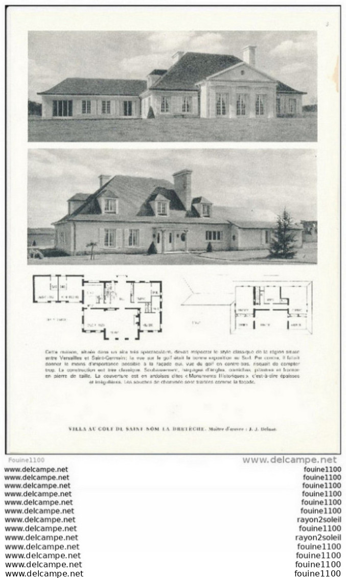 Architecture Ancien Plan D'une Villa Au GOLF DE SAINT NOM LA BRETECHE   ( Maître D'oeuvre J. J Beluze     ) - Architektur