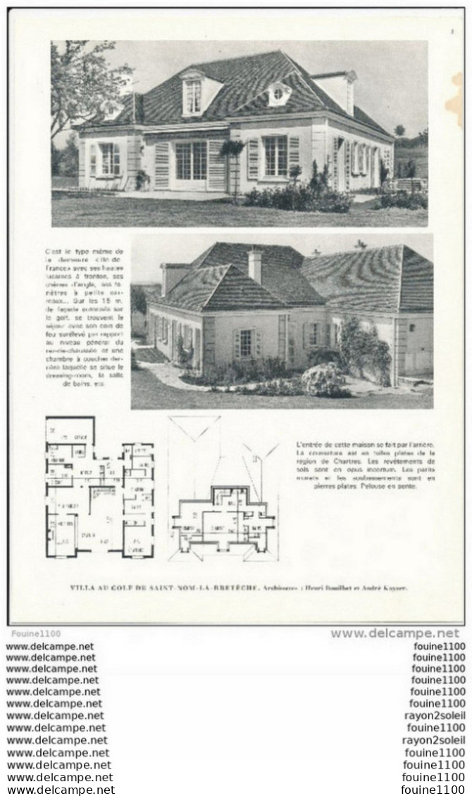 Architecture Ancien Plan D'une Villa Au GOLF DE SAINT NOM LA BRETECHE ( Architecte S Henri Bouilhet Et André Kayser   ) - Architektur