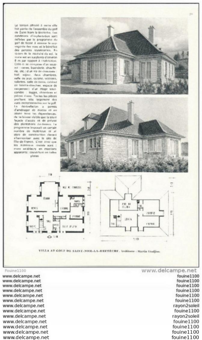 Architecture Ancien Plan D'une Villa Au GOLF DE SAINT NOM LA BRETECHE   ( Architecte Martin Utudjian   ) - Architektur