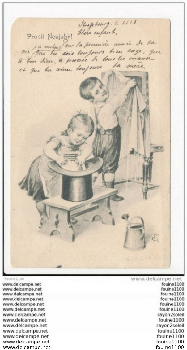 Carte Dessin Illustrateur F. Gareis  ( Enfant En Lavandière Dans Un Chapeau ) Prosit Neujahr ( Peu Courante ) - Gareis, F.