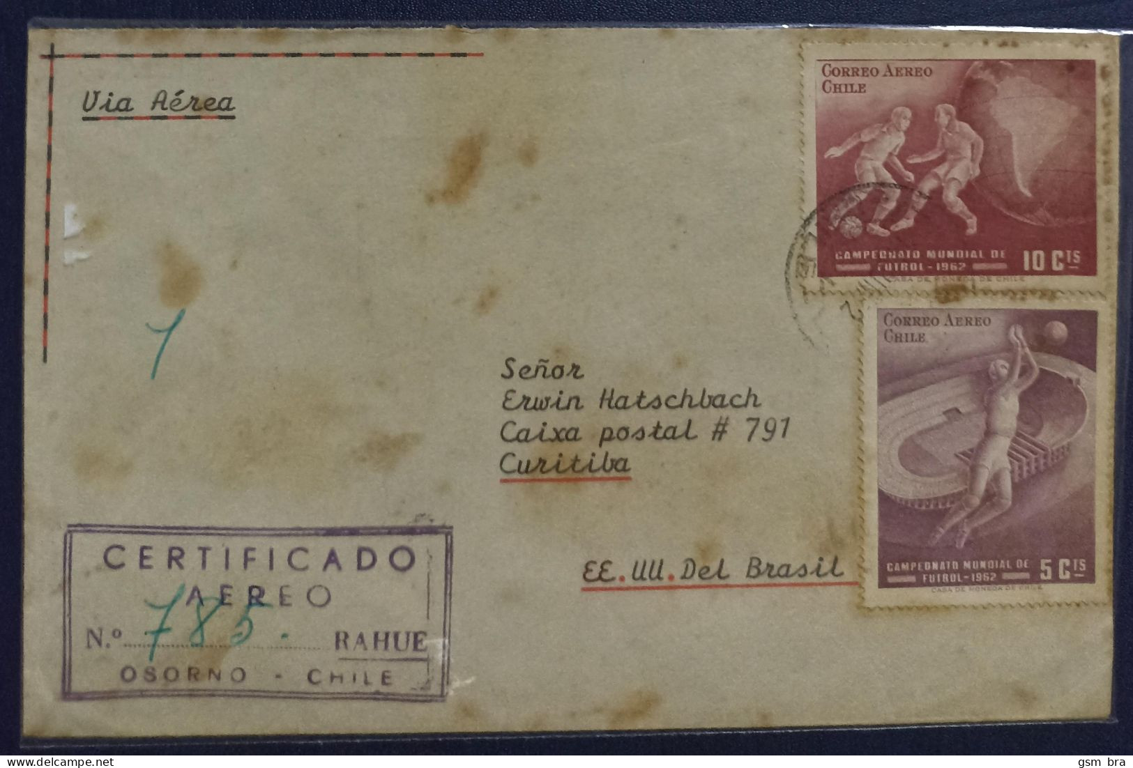 Chile: Letter From Chile To Brazil. Soccer, Football, Sport, 1962 FIFA World Cup. Registered - 1962 – Chili