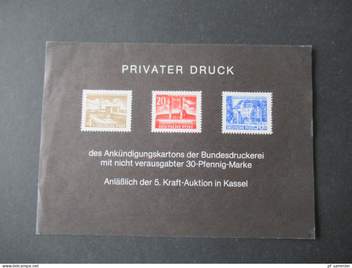 BRD / Berlin Privater Druck Der Bundesdrukerei "Anlässig Der 5 Kraft Auktion In Kassel" 1977 Nr.000001 - Neufs