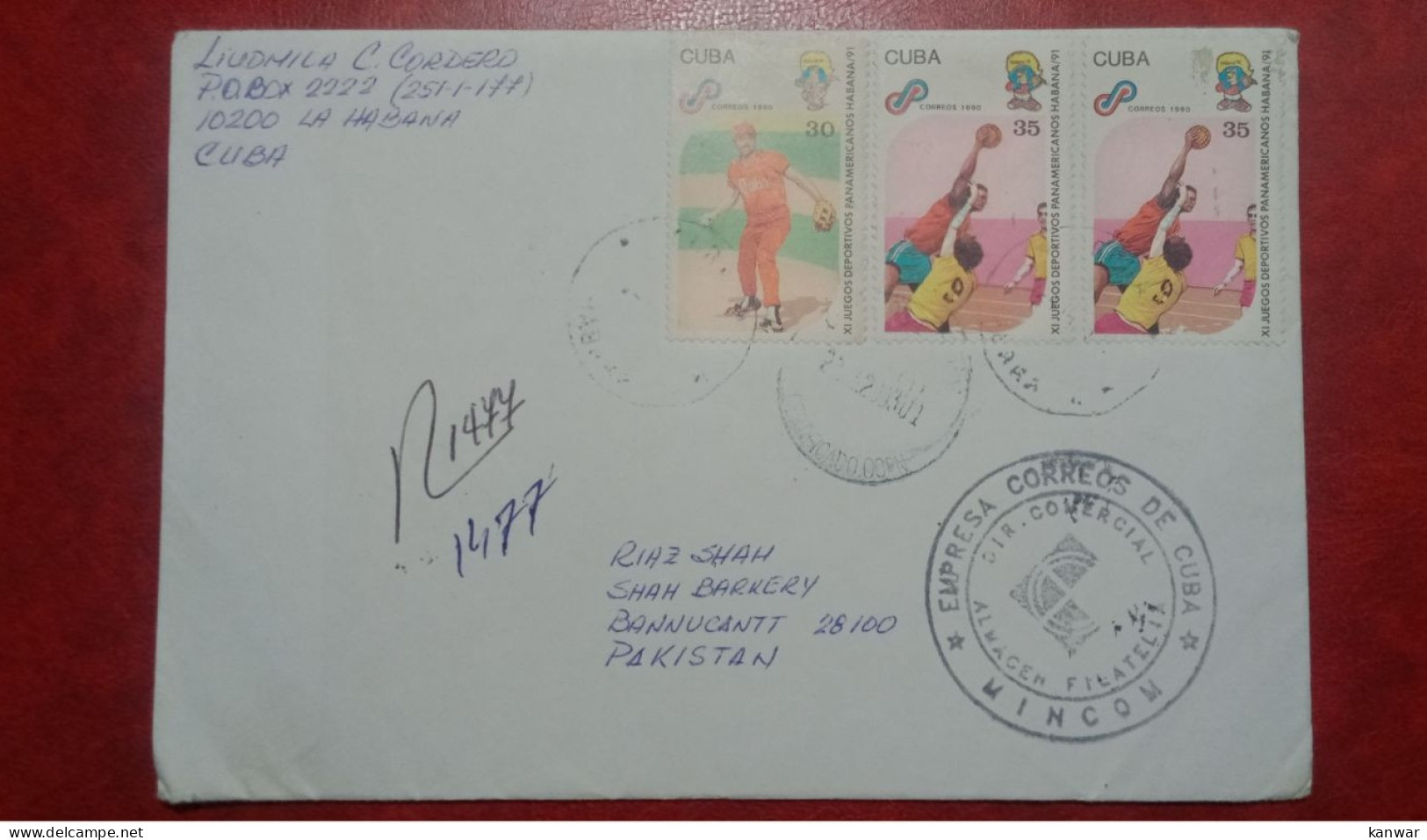 1990 CUBA PAKISTAN USED COVER WITH STAMPS SPORTS PERSONAILITIES - Lettres & Documents