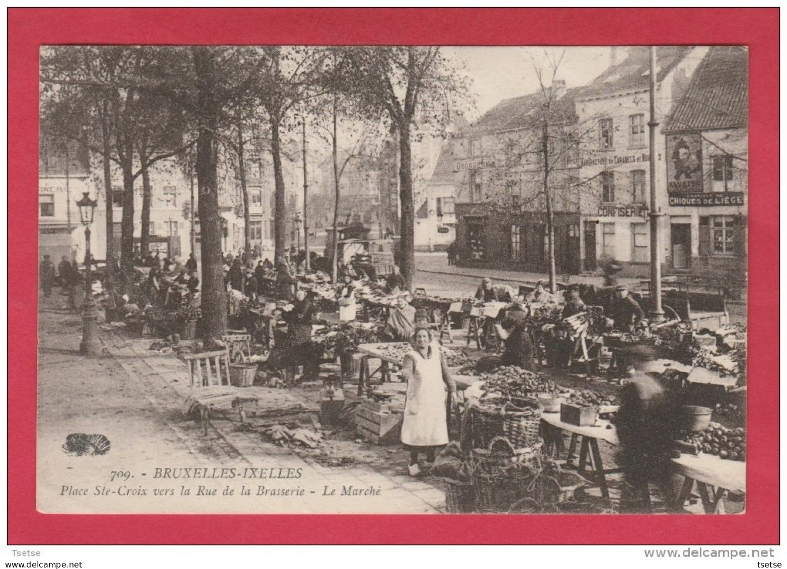 Ixelles - Le Marché, Place Ste-Croix Vers La Rue De La Brasserie ... Belle Animation - 1924 ( Voir Verso ) - Ixelles - Elsene