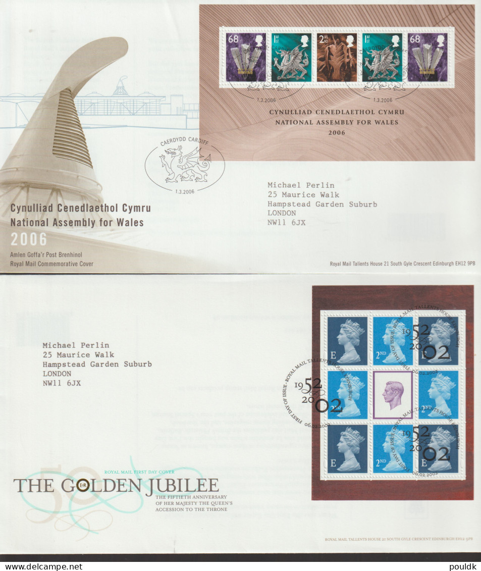 United Kingdom: 10 FDC With Souvenir Sheets Or Booklet Panes. Postal Weight Approx 200 Gramms (002-80) - Collections (sans Albums)