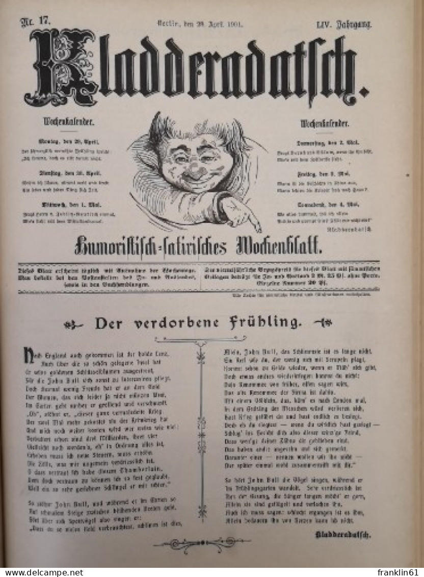 Kladderadatsch. Humoristisch-satyrisches Wochenblatt. 54. Jahrgang.1901. Hefte 1-26. - Andere & Zonder Classificatie