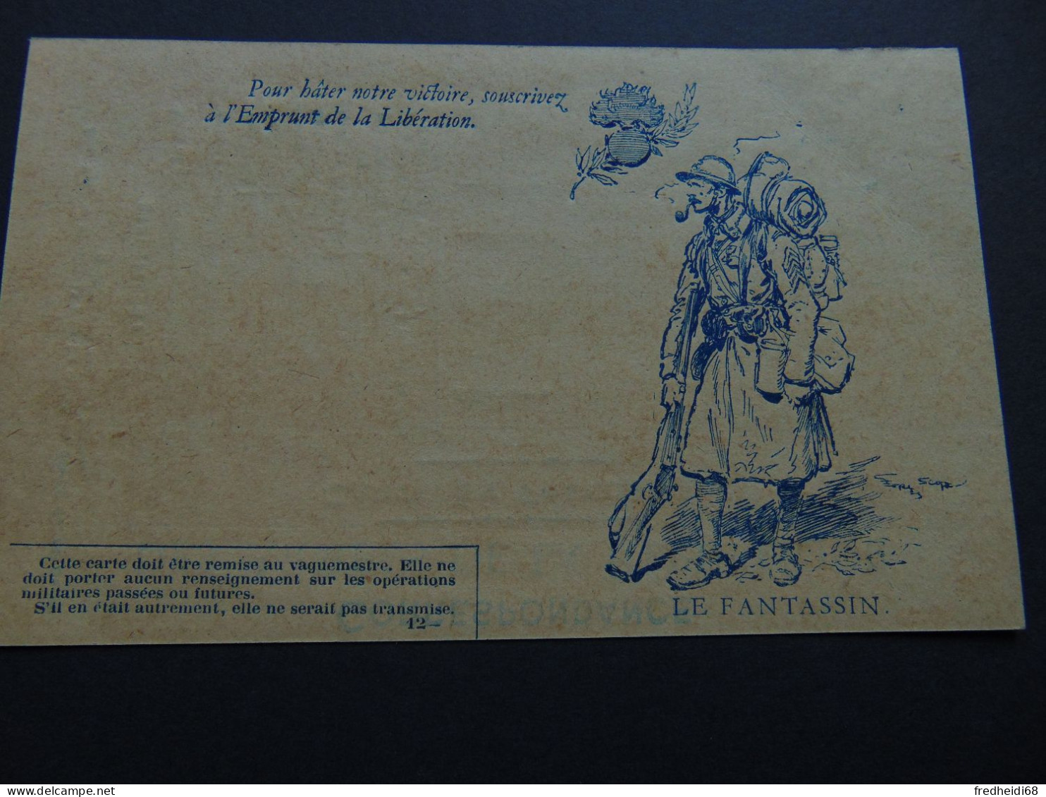 Carte Illustrée "le Fantassin" Pour La Correspondance Des Soldats Sur Le Front Durant La 1ère Guerre Mondiale - Pseudo-entiers Privés