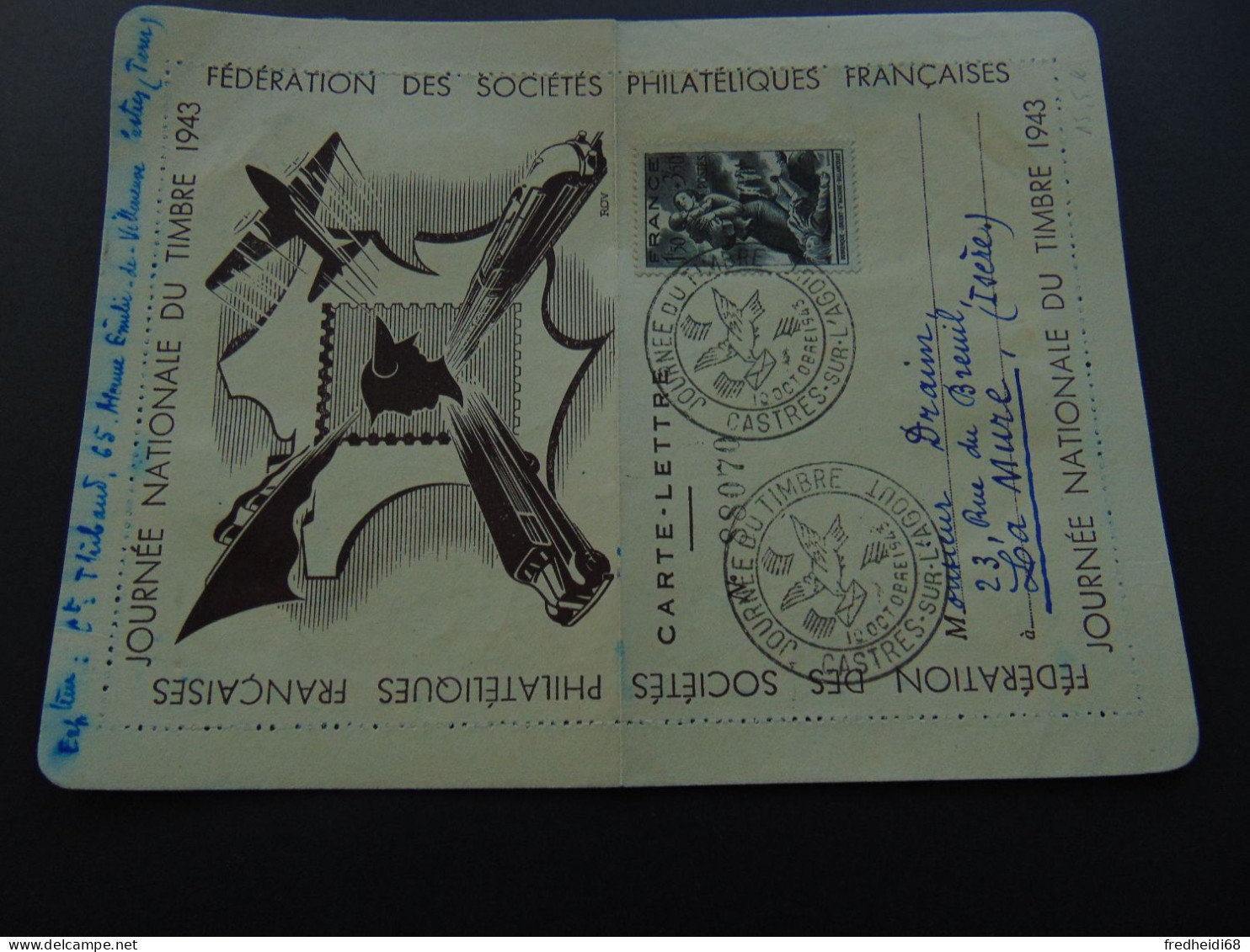 Carte-lettre Illustrée De L'exposition Philatélique De 1943 Affranchie Et Ayant Circulé - Pseudo-entiers Privés