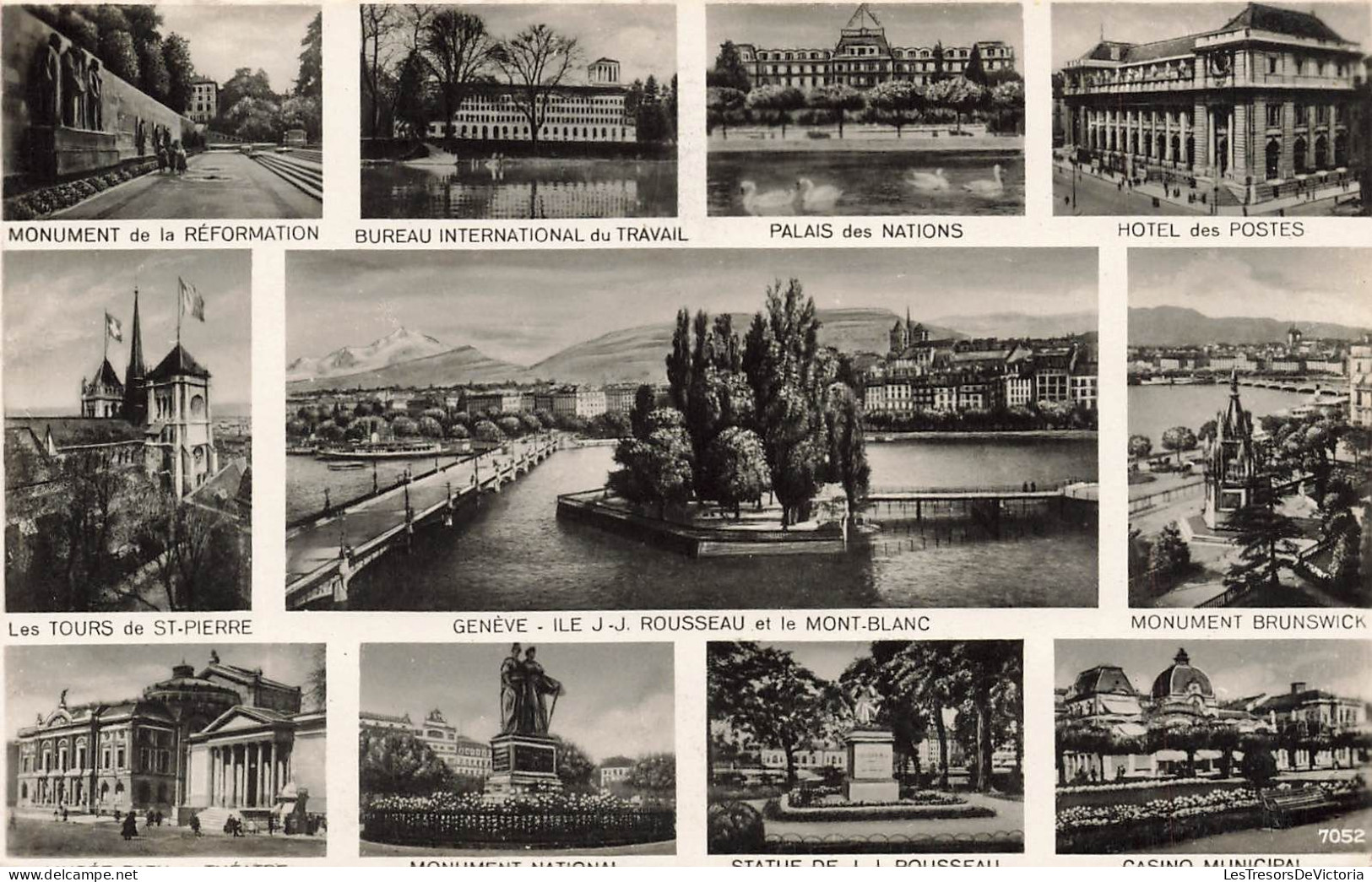 SUISSE - Genève - Ile JJ Rousseau Et Le Mont Blanc - Palais Des Nations - Multi Vues - Carte Postale - Genève