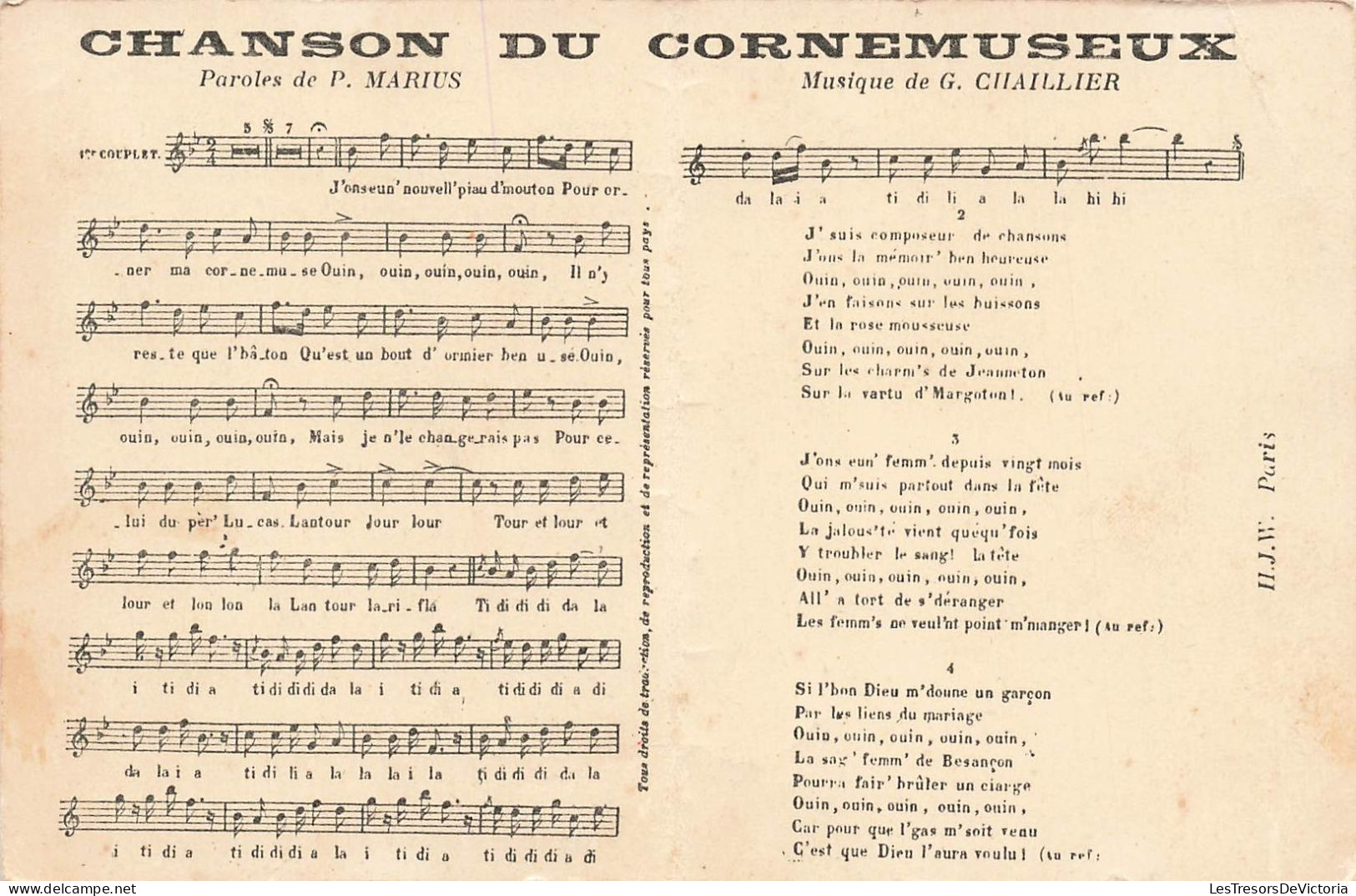 SPECTACLE - Musique - Chanson Du Cornemuseux - Paroles De P Marius - Musique G Chaillier - Carte Postale Ancienne - Musik Und Musikanten