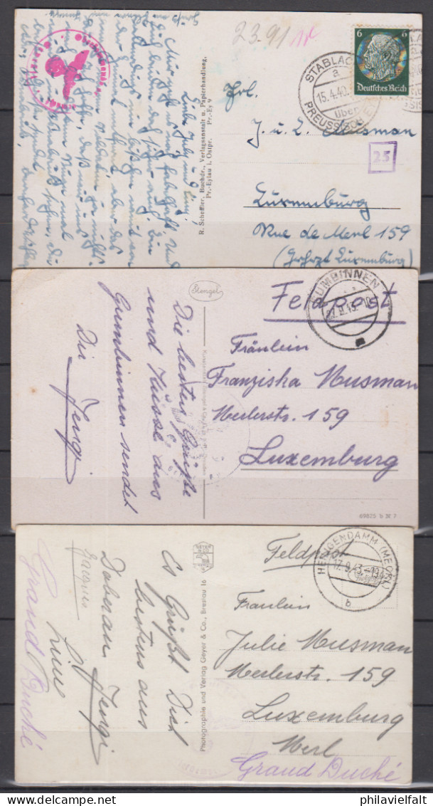 II.WK Luxemburg Eingehende Post : 5 Karten Mit 1x 14.4.40 Frankiert Und 4x Als Feldpost Bis 1943 Nach Luxemburg - 1940-1944 Ocupación Alemana