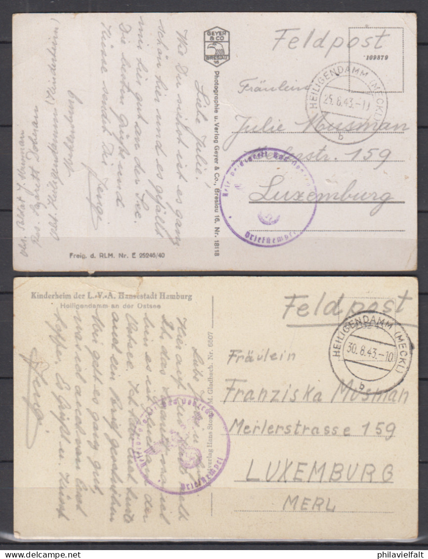 II.WK Luxemburg Eingehende Post : 5 Karten Mit 1x 14.4.40 Frankiert Und 4x Als Feldpost Bis 1943 Nach Luxemburg - 1940-1944 Duitse Bezetting