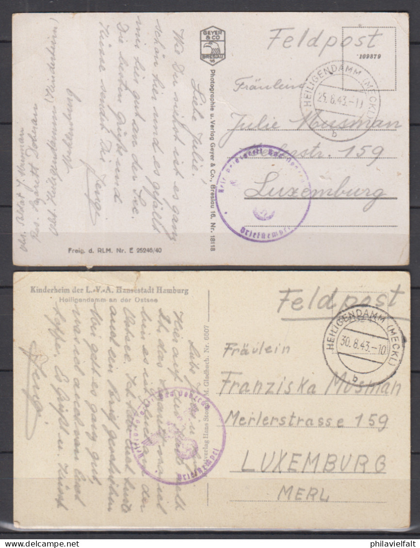 II.WK Luxemburg Eingehende Post : 5 Karten Mit 1x 14.4.40 Frankiert Und 4x Als Feldpost Bis 1943 Nach Luxemburg - 1940-1944 German Occupation