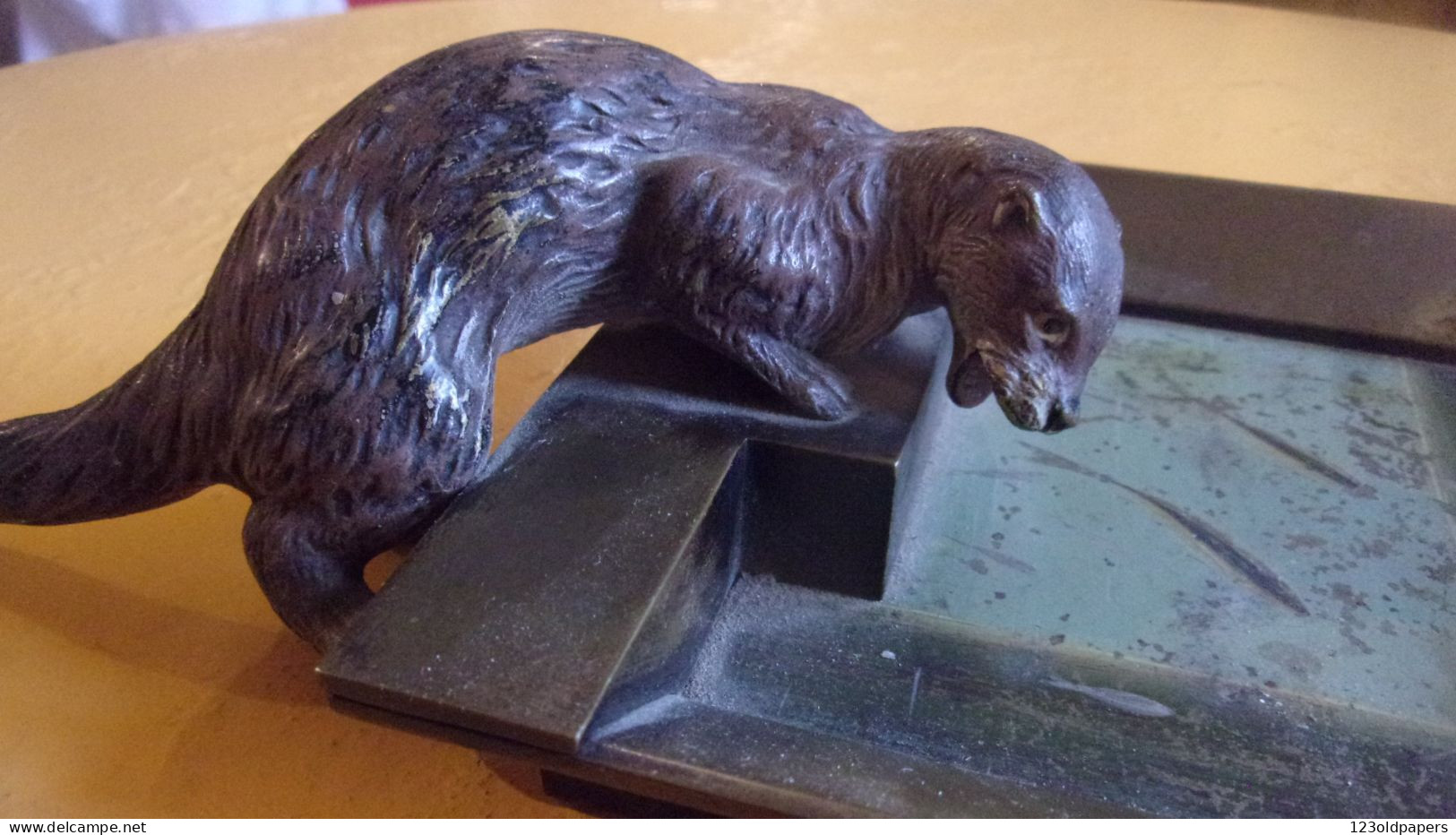 RARE BRONZE DE VIENNE Plateau VIDE POCHE  Loutre Autrichien En Bronze 785G 21 CM L ART NOUVEAU - Art Nouveau / Art Déco