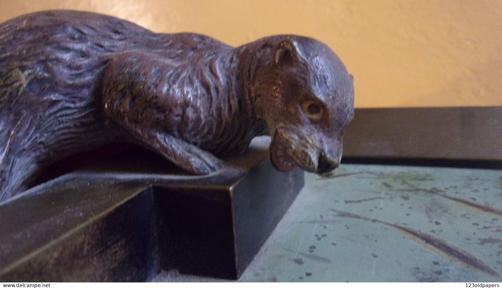 RARE BRONZE DE VIENNE Plateau VIDE POCHE  Loutre Autrichien En Bronze 785G 21 CM L ART NOUVEAU - Art Nouveau / Art Deco