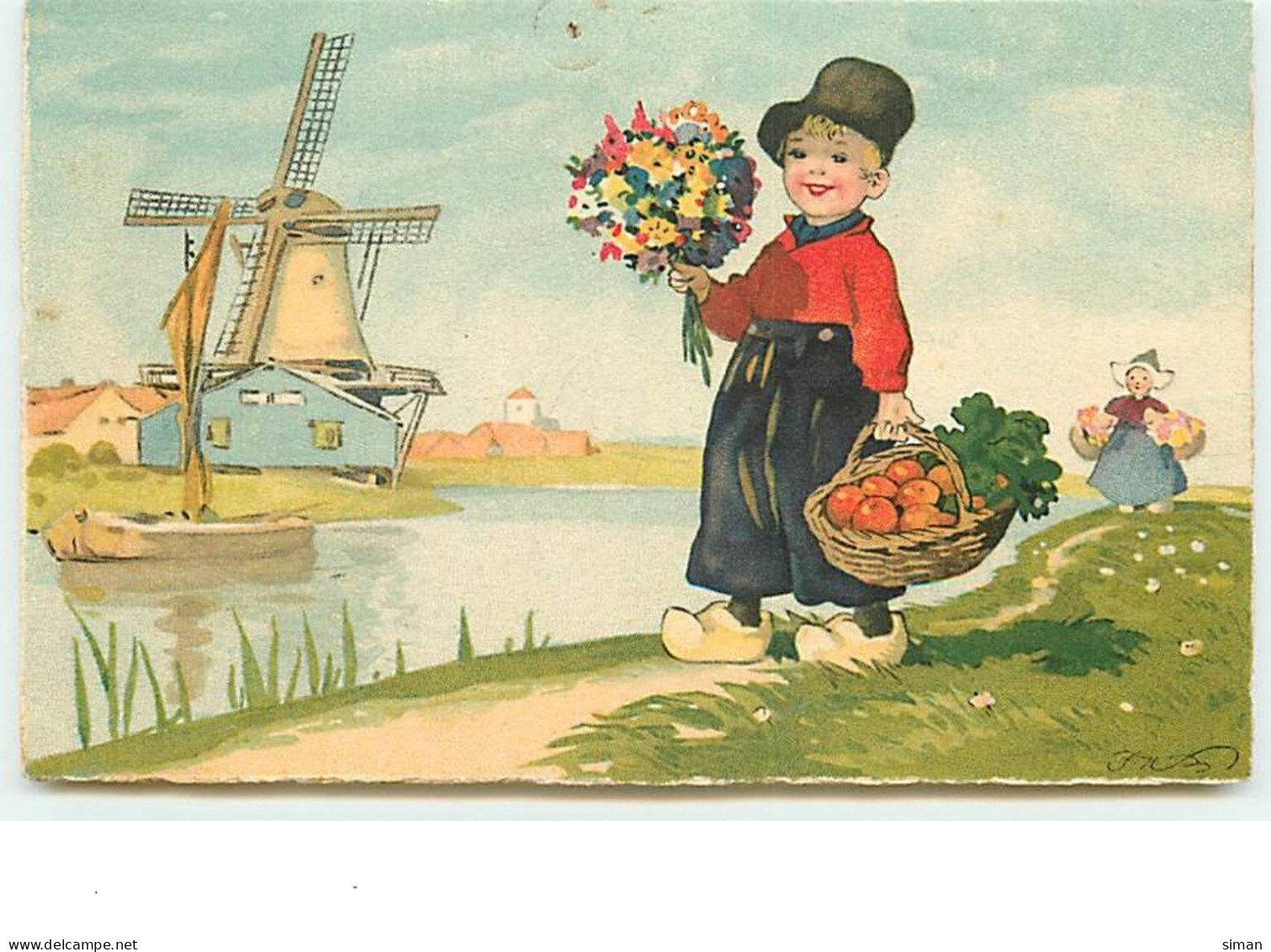 N°9664 - Carte Illustrateur - Fritz Baumgarten - Jeune Hollandais Avec Un Bouquet De Fleurs - Baumgarten, F.
