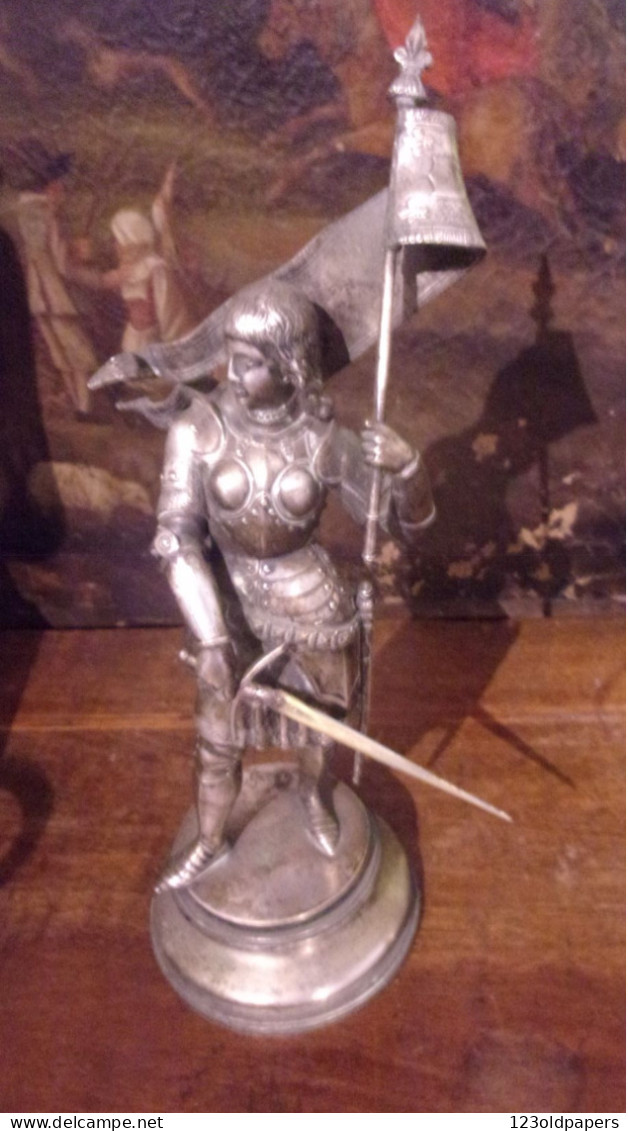 XX EME RARE BRONZE ARGENTE JEANNE D ARC PAR JEAN BAPTISTE GERMAIN 28 CM HT 10 DIAM 1KG300 Poincon ML