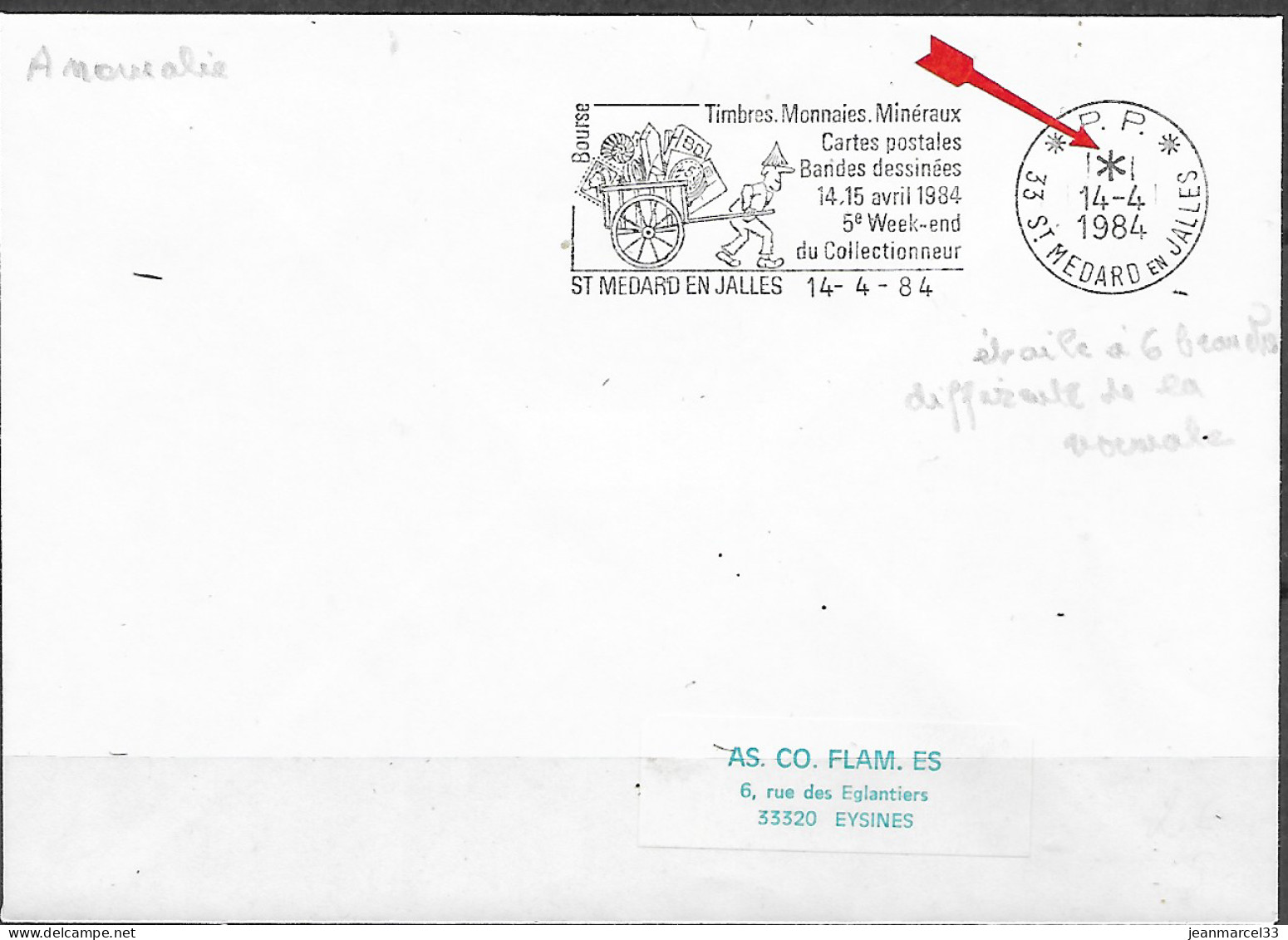 Flamme Secap En P.P. =o De 33 St Médard En Jalles 14-4 1984 Avec étoile à 5 Branches à La Place De L'heure (anormale) - Storia Postale