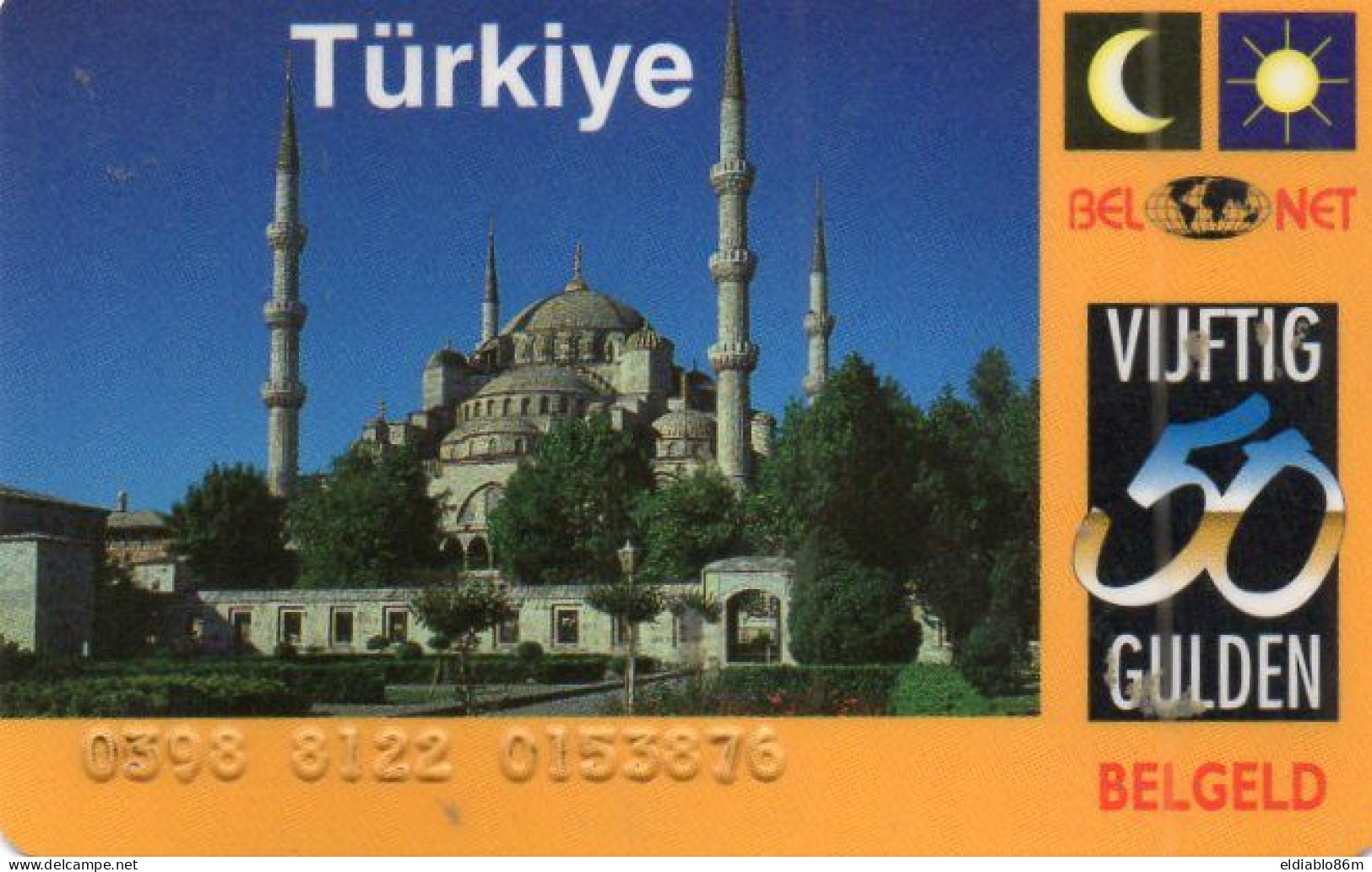 NETHERLANDS - PREPAID - BELNET - TURKIYE - MOSQUE - 50 UNITS - EMBOSSED NUMBER - HIGHLY USED - Schede GSM, Prepagate E Ricariche