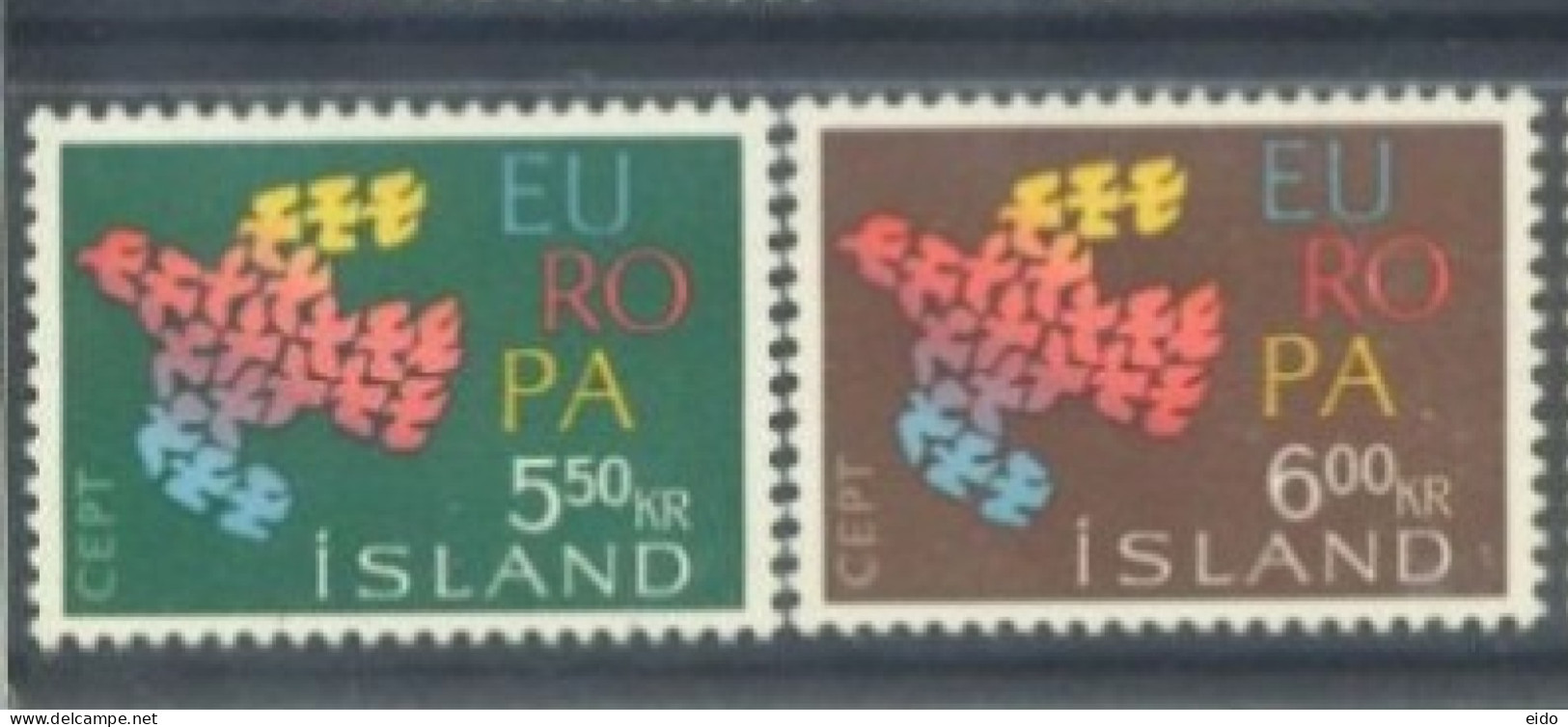 ISLAND -  1961, EUROPA STAMPS COMPLETE SET OF 2,  UMM (**). - Ungebraucht