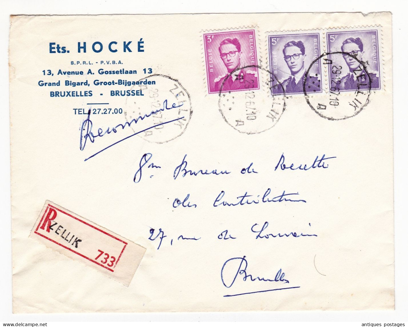 Lettre Recommandée 1967 Zellik Asse Ets. Hocké Belgique Bruxelles - Briefe U. Dokumente