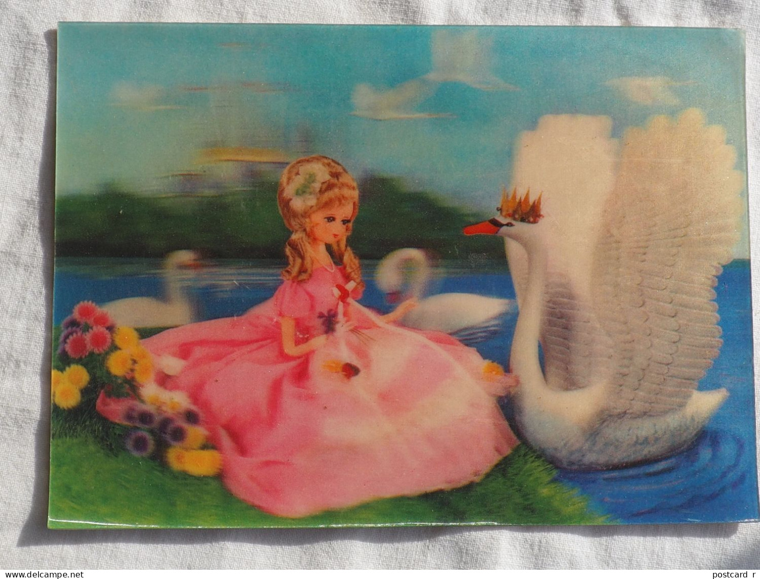 3d 3 D Lenticular Stereo Postcard The Wild Swans Fairy Tale 1976  A 226 - Estereoscópicas