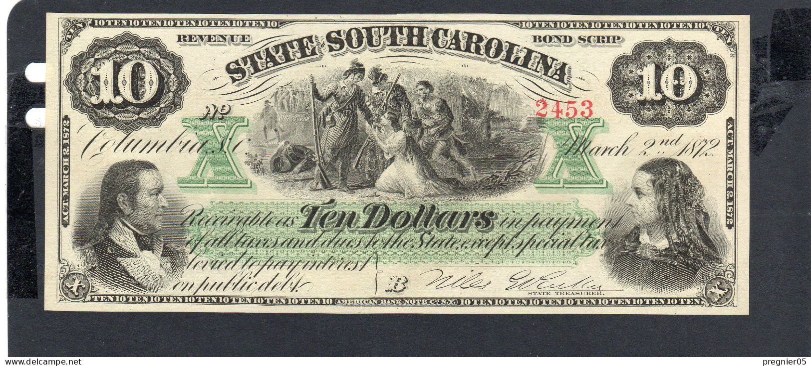 USA - Billet 10 Dollar South Carolina 1872 NEUF/UNC S.3324 - Otros & Sin Clasificación