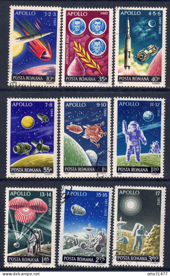 Rumänien 1972 - Apolloprogramm, Nr. 3069 - 3077, Gestempelt / Used - Gebruikt