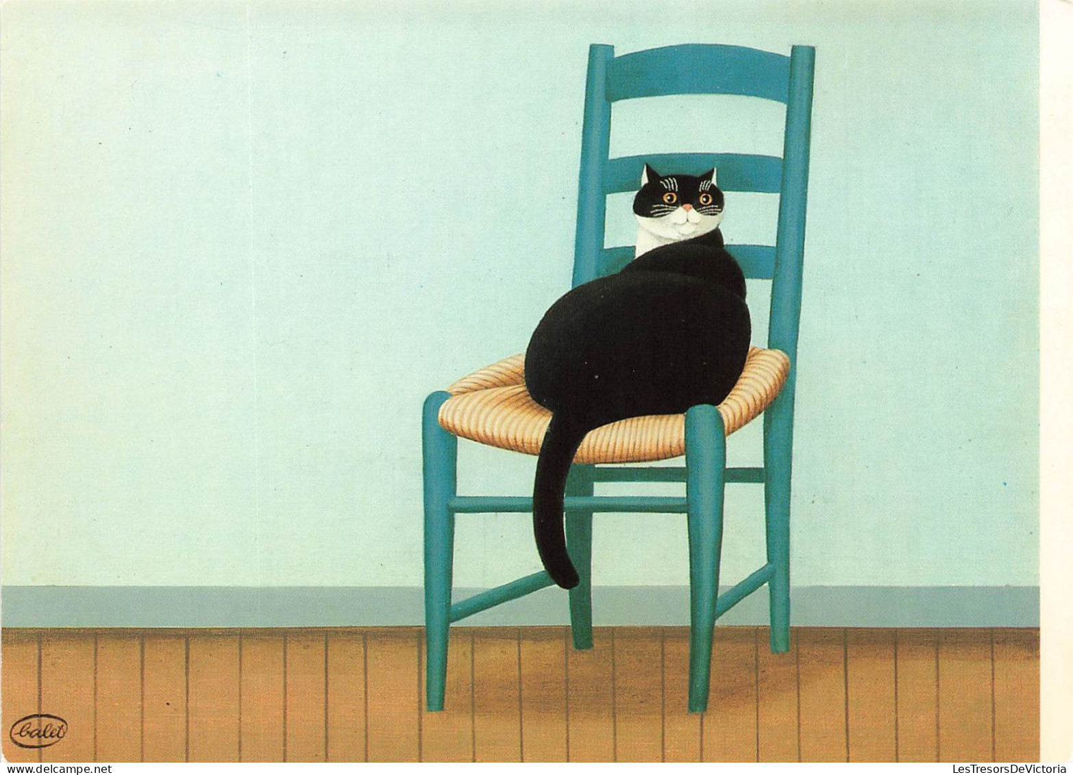 ANIMAUX ET FAUNES - Un Chat Noir Se Reposant Sur Une Chaise - Colorisé - Carte Postale Ancienne - Chats