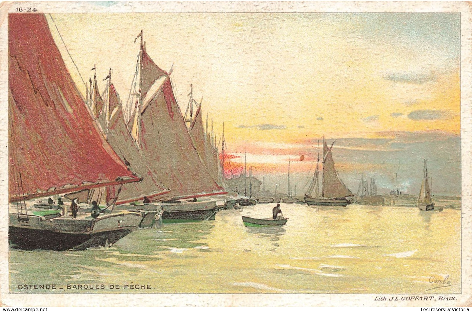 BELGIQUE - Ostende - Barques De Pêche - Tableau - Carlo - Edit Lith JL Goffart - Carte Postale Ancienne - Oostende