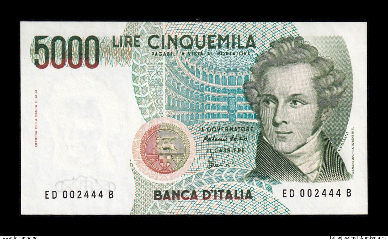 Italia Italy 5000 Lire Bellini 1985 Pick 111c Sc Unc - 5000 Lire