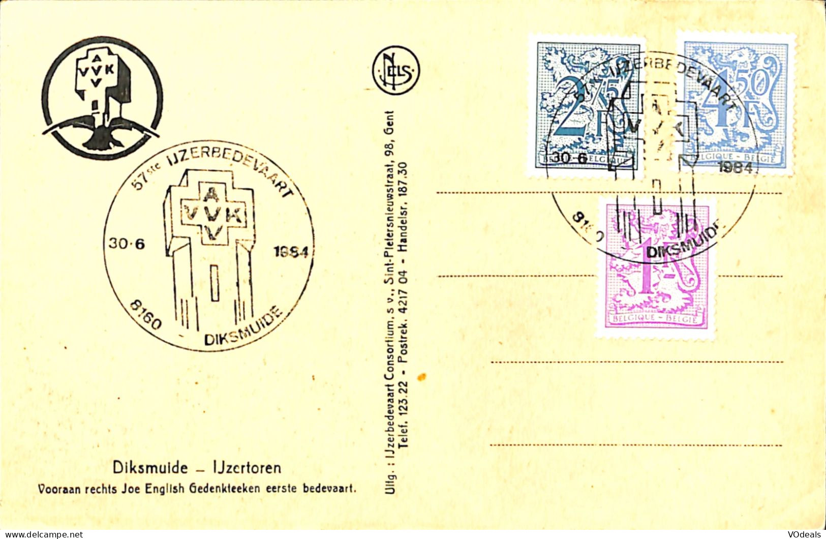 Belgique - Flandre Occidentale - Diksmuide - Dixmude - Ijzertoren - (timbres + Cachet) - Diksmuide