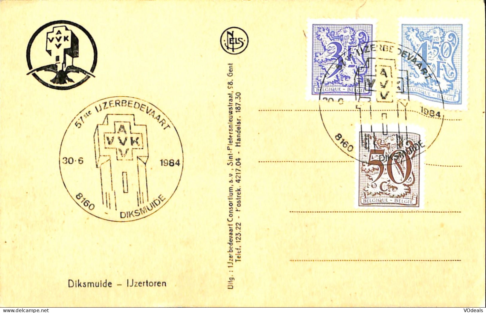 Belgique - Flandre Occidentale - Diksmuide - Dixmude - Ijzertoren - (timbres + Cachet) - Diksmuide