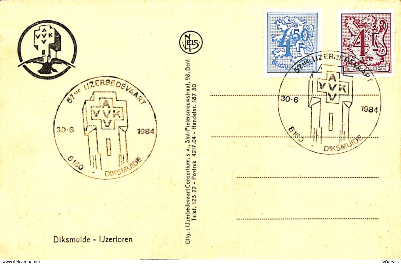 Belgique - Flandre Occidentale - Diksmuide - Dixmude - Ijzertoren - (timbres + Cachet) - Diksmuide