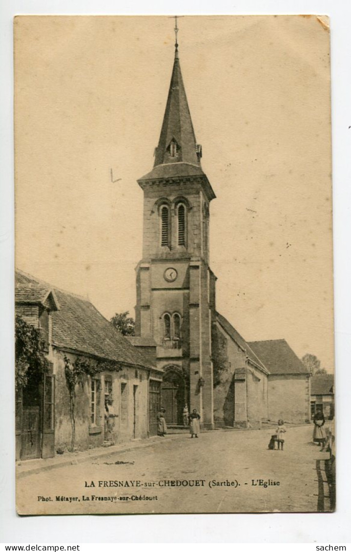 72 LA FRESNAYE Sur CHEDOUET  Animation Rue De L'Eglise 1912 écrite Timbrée   D08 2020 - La Fresnaye Sur Chédouet