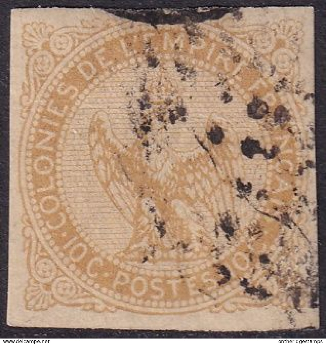 French Colonies 1859 Sc 3 Yt 3 Used Lozenge Cancel Paper Adhesion - Aquila Imperiale