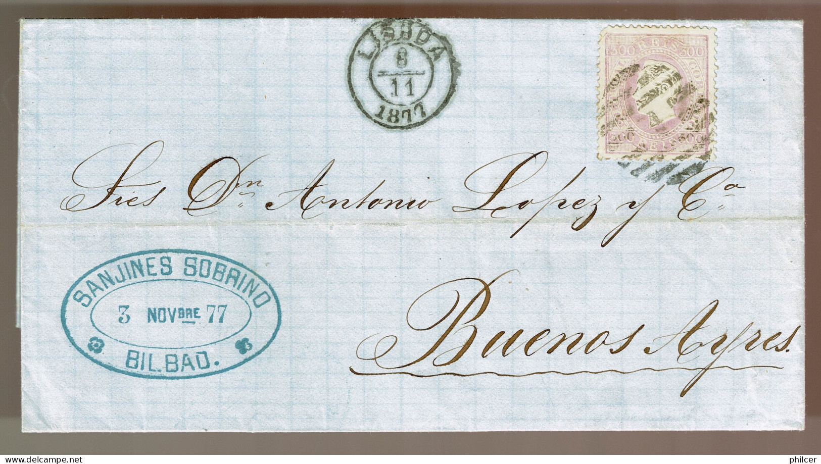 Portugal, 1877, # 47a Dent. 13 1/2, Lisboa-Buenos Aires, Com Certificado - Covers & Documents