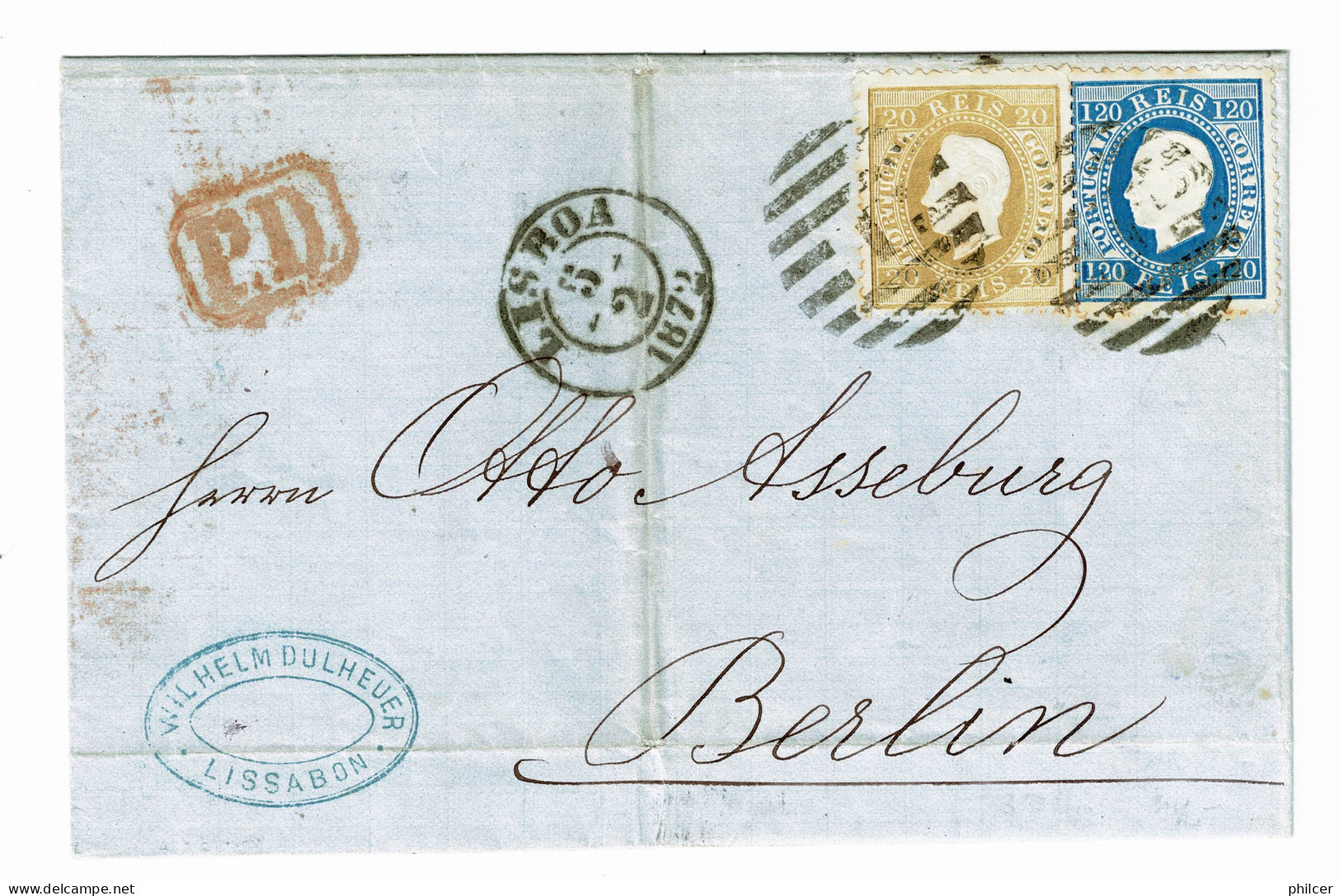 Portugal, 1872, # 39, 44, Lisboa-Berlin, Com Certificado - Covers & Documents