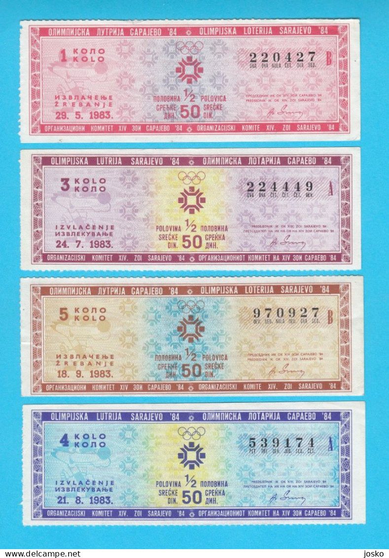 WINTER OLYMPIC GAMES SARAJEVO 1984 Lot Of 4. Lottery Tickets * Winter Olympics Jeux Olympiques D'hiver Olympia Olympiade - Kleding, Souvenirs & Andere