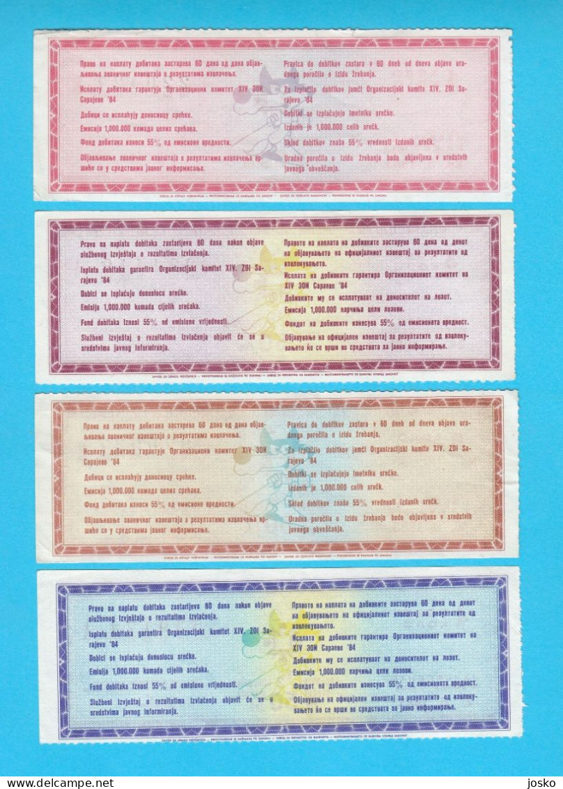 WINTER OLYMPIC GAMES SARAJEVO 1984 Lot Of 4. Lottery Tickets * Winter Olympics Jeux Olympiques D'hiver Olympia Olympiade - Habillement, Souvenirs & Autres