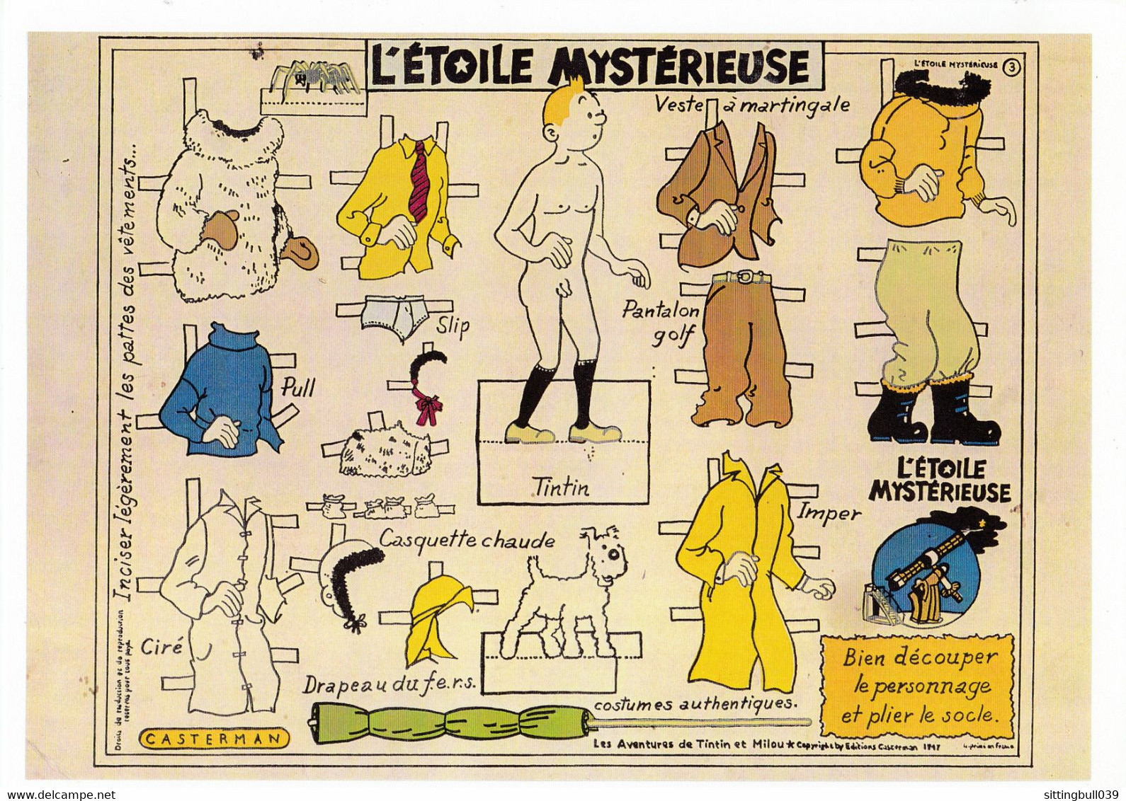 TINTIN. L'ETOILE MYSTERIEUSE. Découpage, Montage. Reproduction D'une Planche CO à Découper De 1948 Ed. Casterman - Disegni Originali