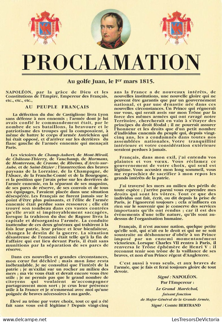 HISTOIRE - Proclamation - Golfe Juan - Le 1er Mars 1815 - Carte Postale - Histoire