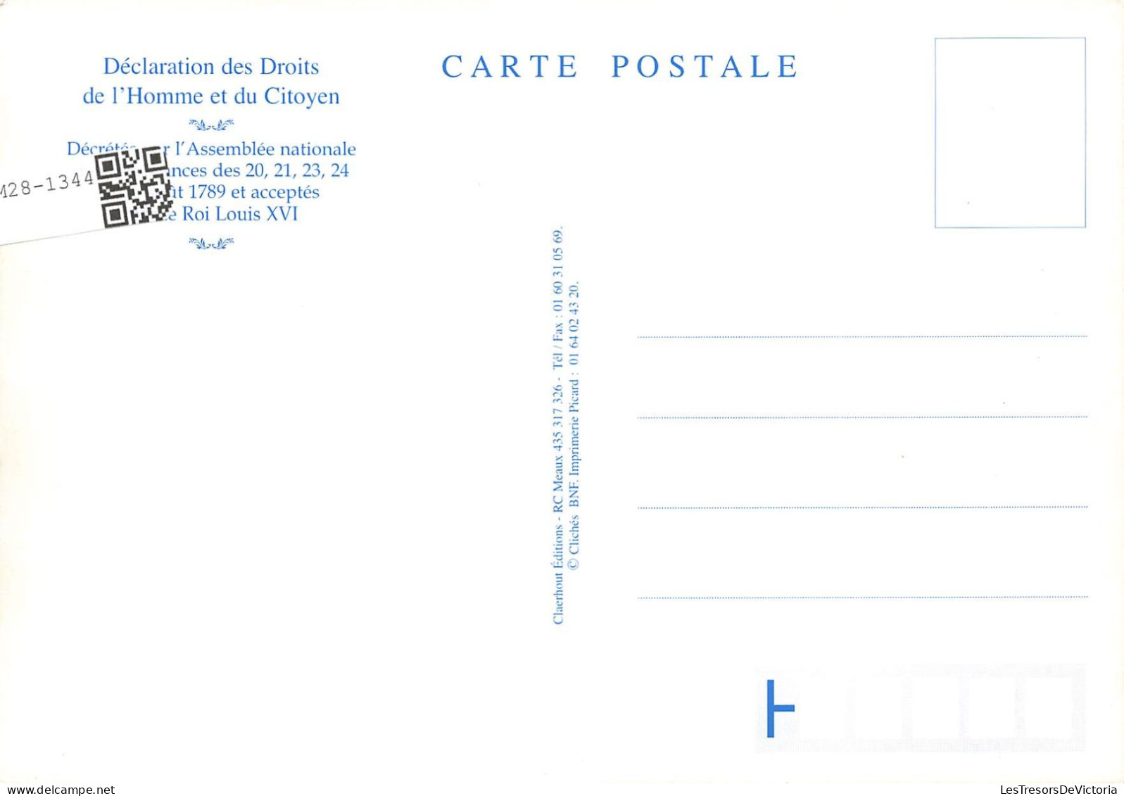 HISTOIRE - Déclaration Des Droits De L'homme Et Du Citoyen - Aux Representans Du Peuple François - Carte Postale - Geschiedenis
