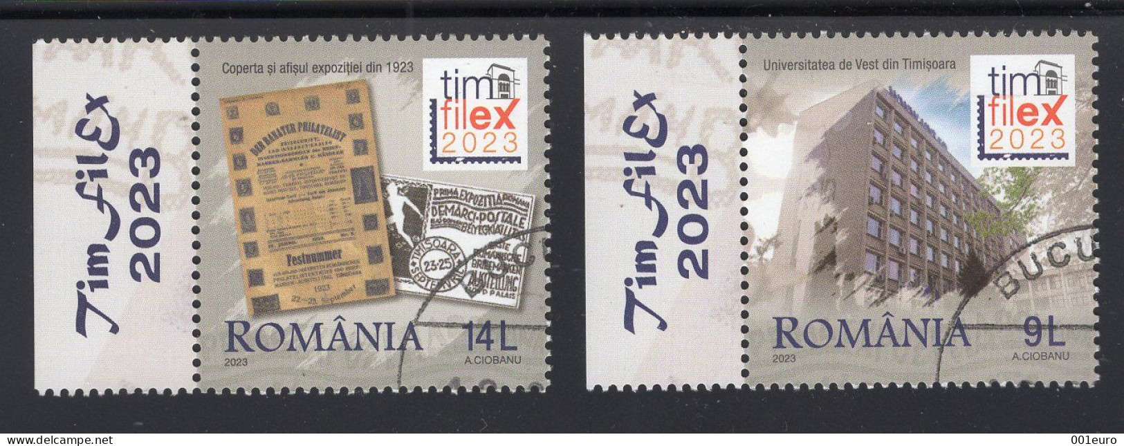 ROMANIA 2023 : PHILATELIC EXHIBITION, TIMFILEX / TIMISOARA 2 Used Stamps - Registered Shipping! - Oblitérés