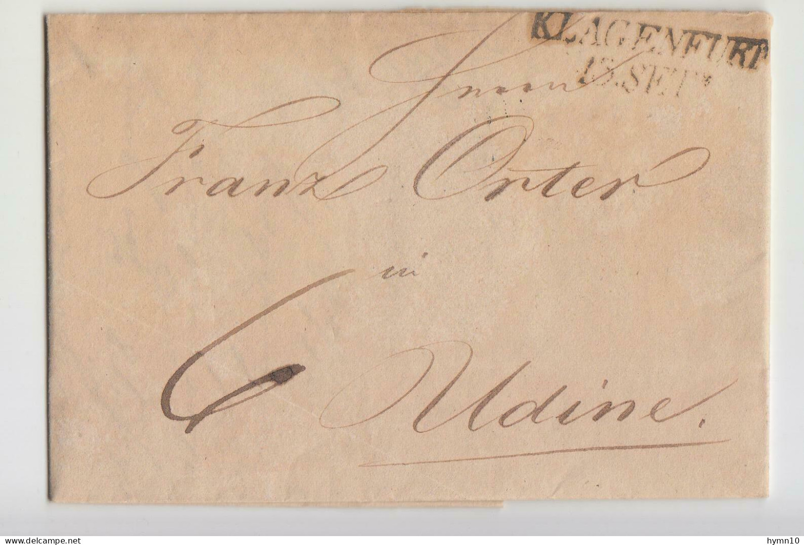 1837 PREFILATELICA KLAGENFURT-UDINE+LINEARE/DATARIO Su 2 RIGHE+6 Kreuzer TASSE-F406 - ...-1850 Prefilatelia