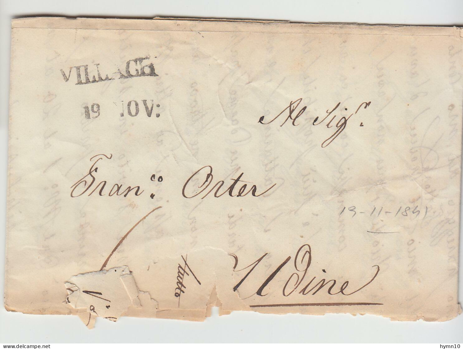 1841 AUSTRIA PREFILATELICA VILLACH-UDINE+timbro Lineare/datario Di VILLACH-F409 - ...-1850 Voorfilatelie