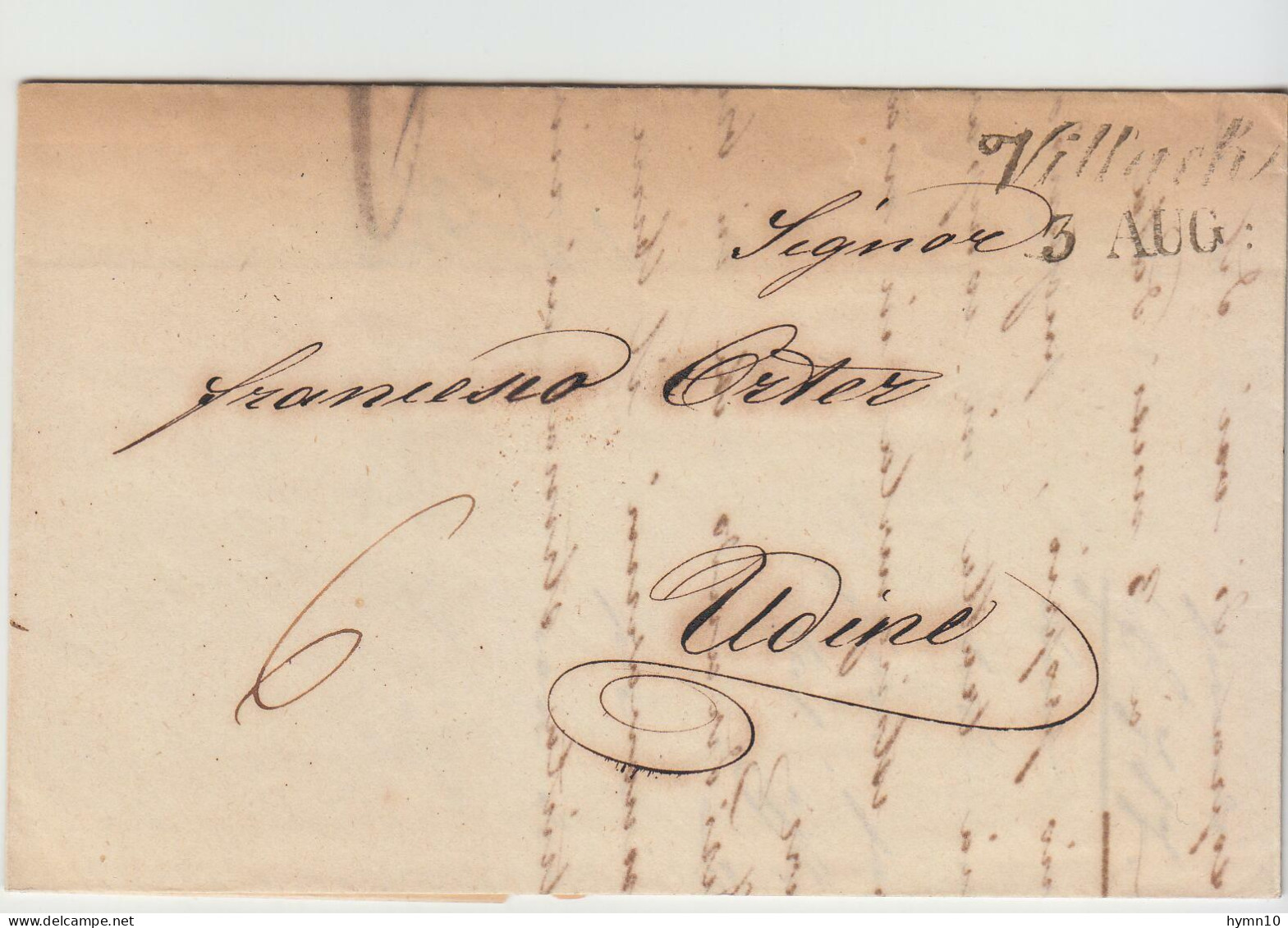 1847 AUSTRIA PREFILATELICA VILLACH-UDINE+timbro Lineare/datario Di VILLACH+6 Kreuzer TASSA-F412 - ...-1850 Vorphilatelie